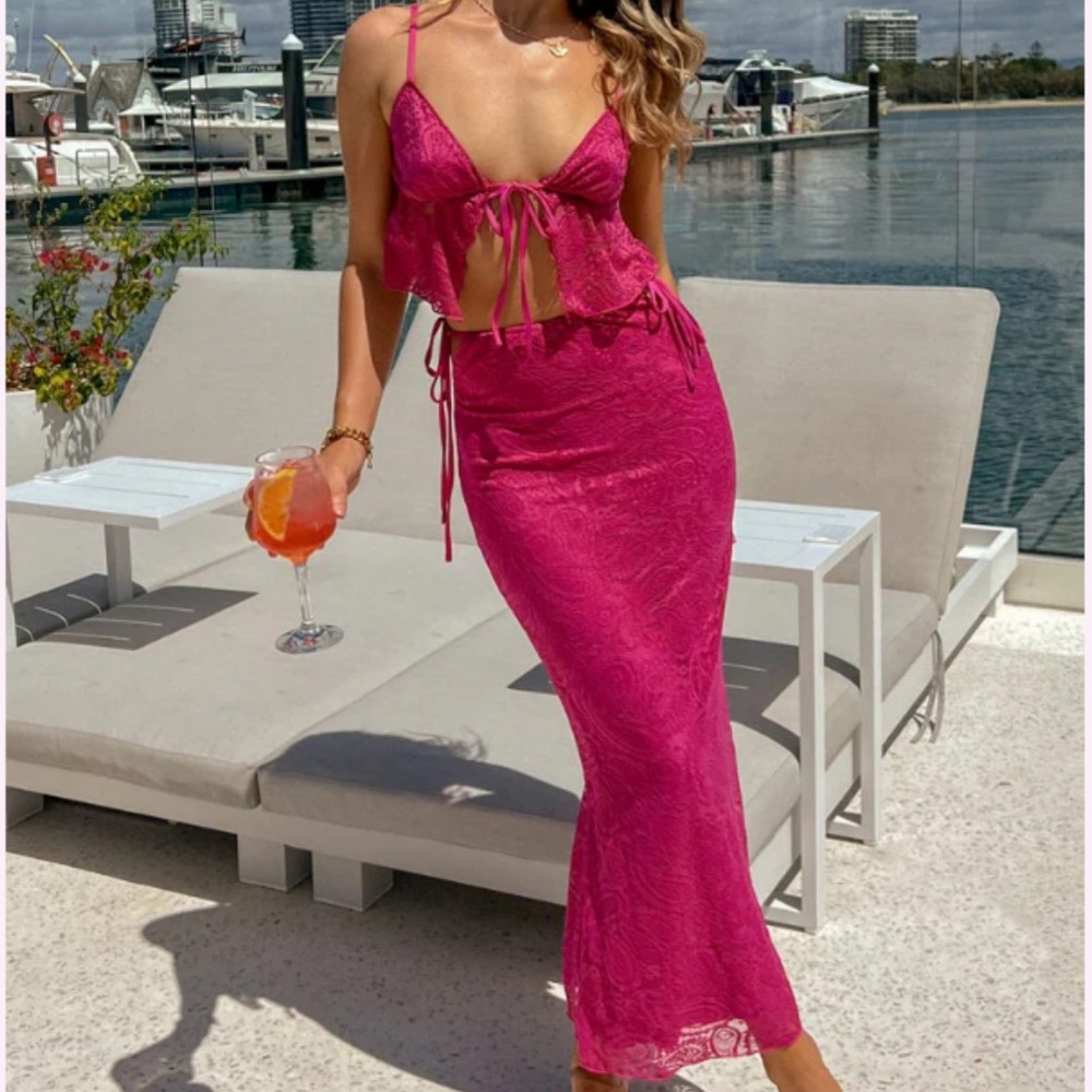 Vibrant Pink Lace Two-Piece Set